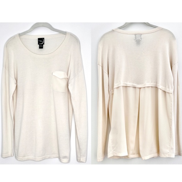 August Moon Ecru Cream Sweater Sheer Back - Picture 2 of 5